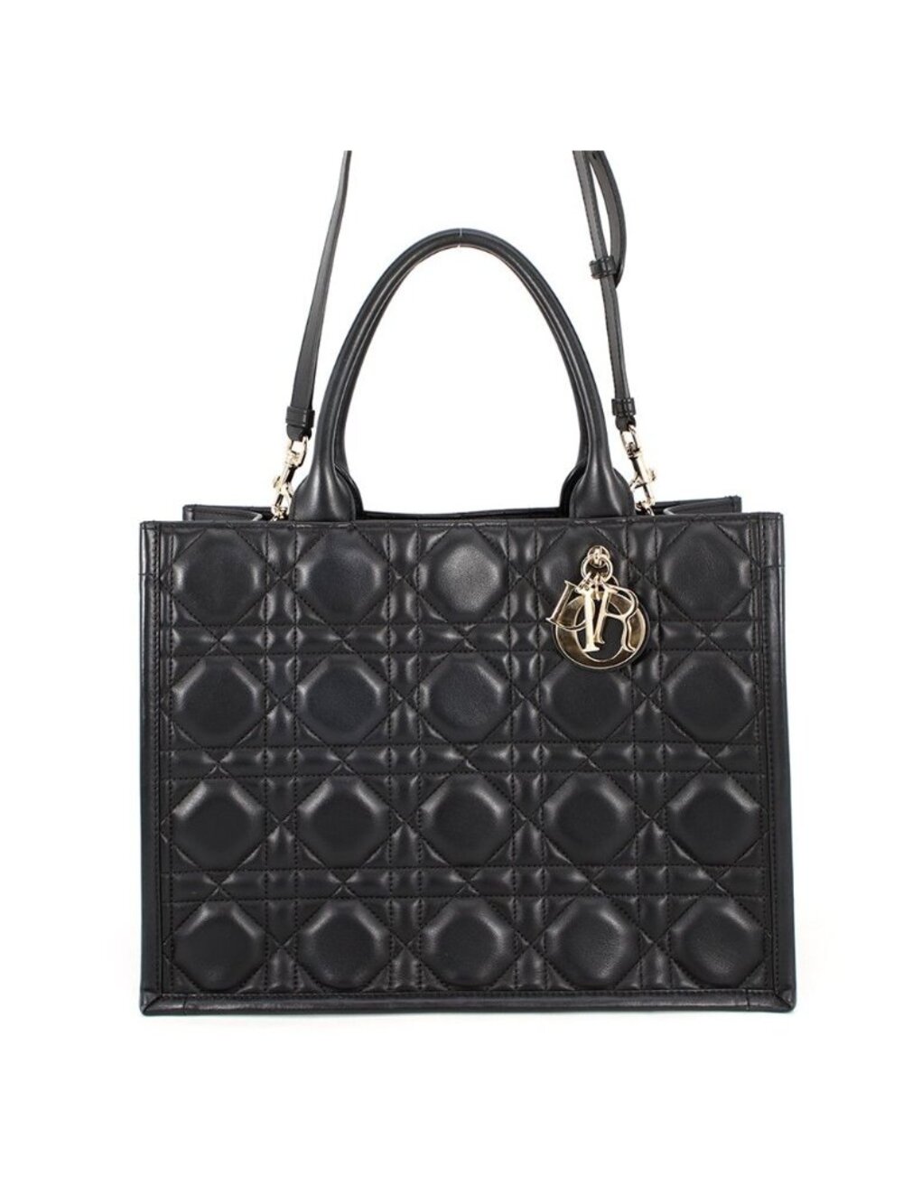 Dior Tote Bag Macro Cannage Book 2-Way Black